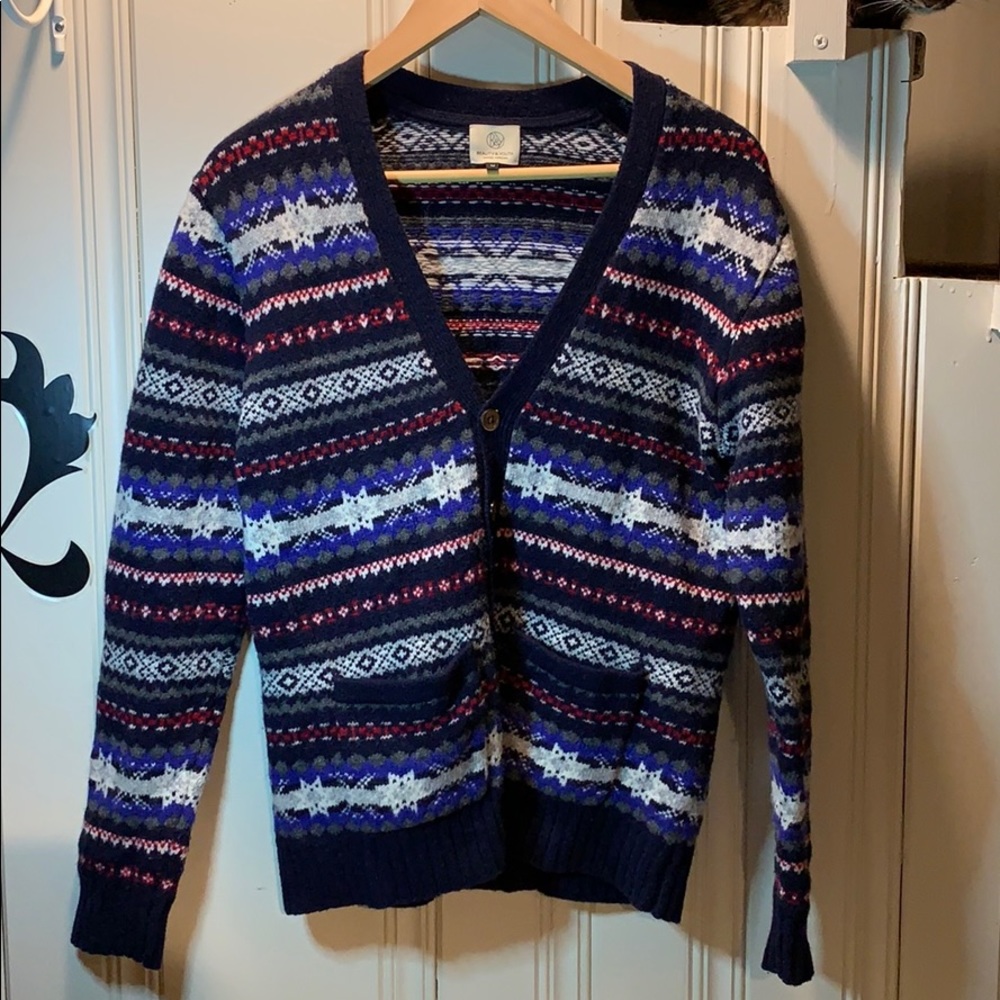 United Arrows grandpa sweater navy cardigan fair isle M